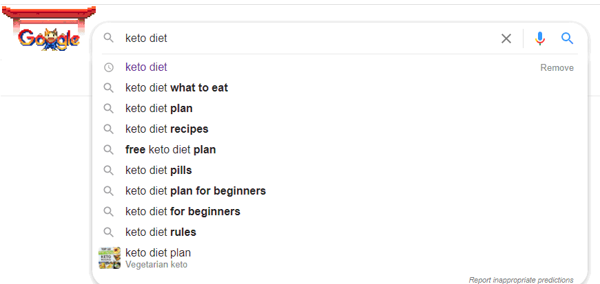 Google suggestions example